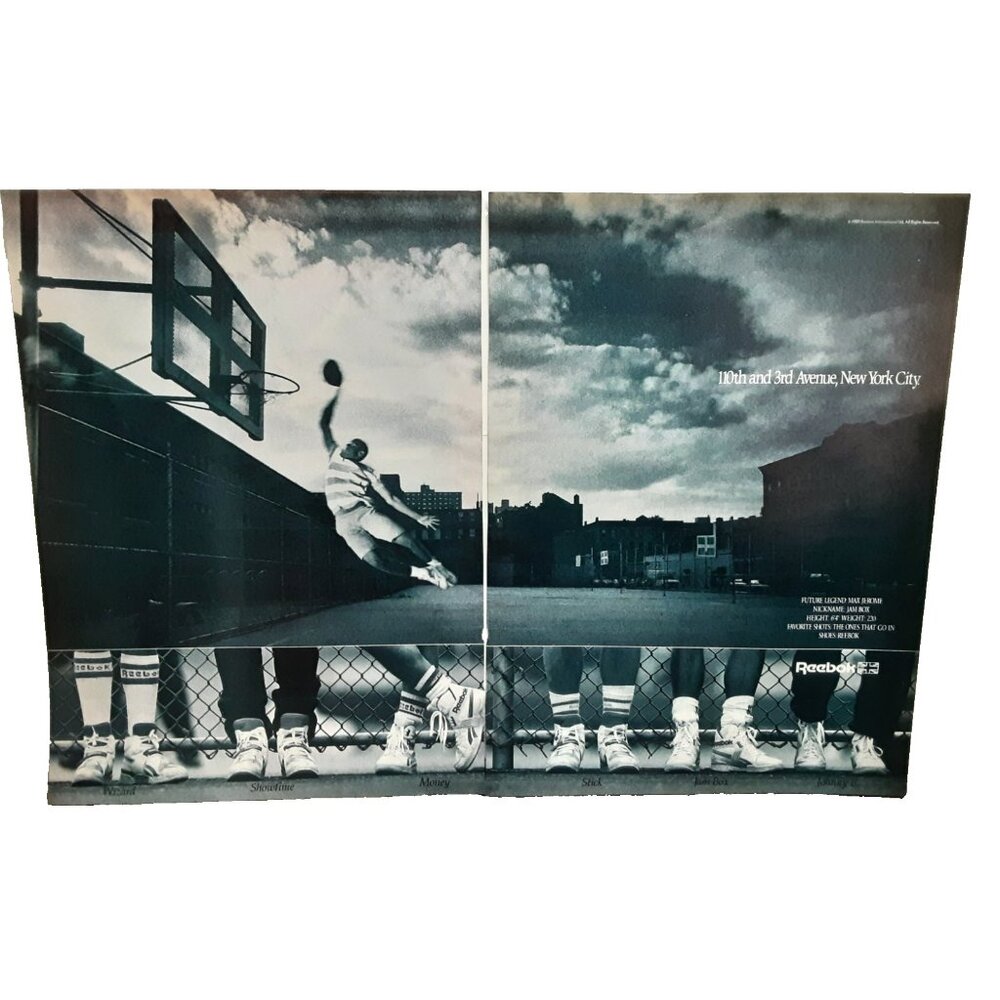1989 Reebok Basketball Ad NYC Playground Dunk Vintage Print New York City